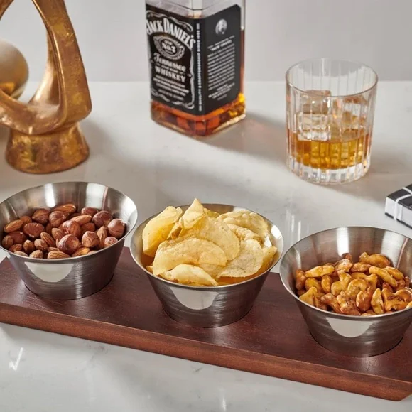 Servappetit Drift Condiment Server :11.8" x 4.3"-Stainless Steel and Acacia Wood - Picture 3 of 8